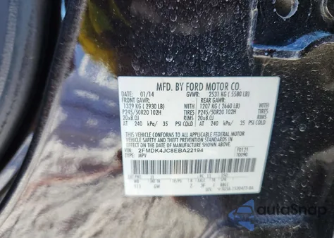 2014 Ford Edge Sel from USA, damaged, VIN 2FMDK4JC8EBA22194